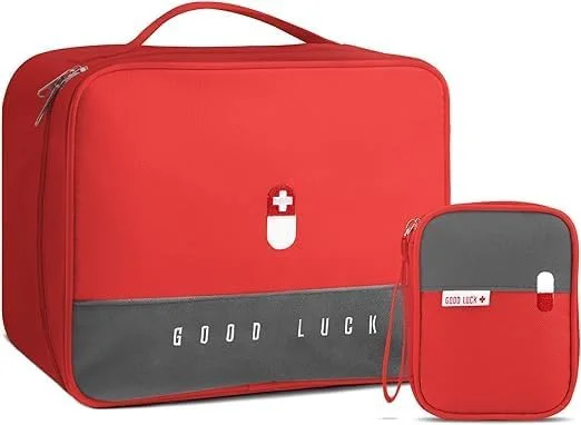 مجموعه دو عددی کیف کمک های اولیه قابل حمل ممتاز، کیف لوازم پزشکی خالی به همراه یک کیف کوچک، کیف لوازم آرایشی و بهداشتی مسافرتی مناسب برای خانه، کمپینگ، پیاده روی و اداره (قرمز)