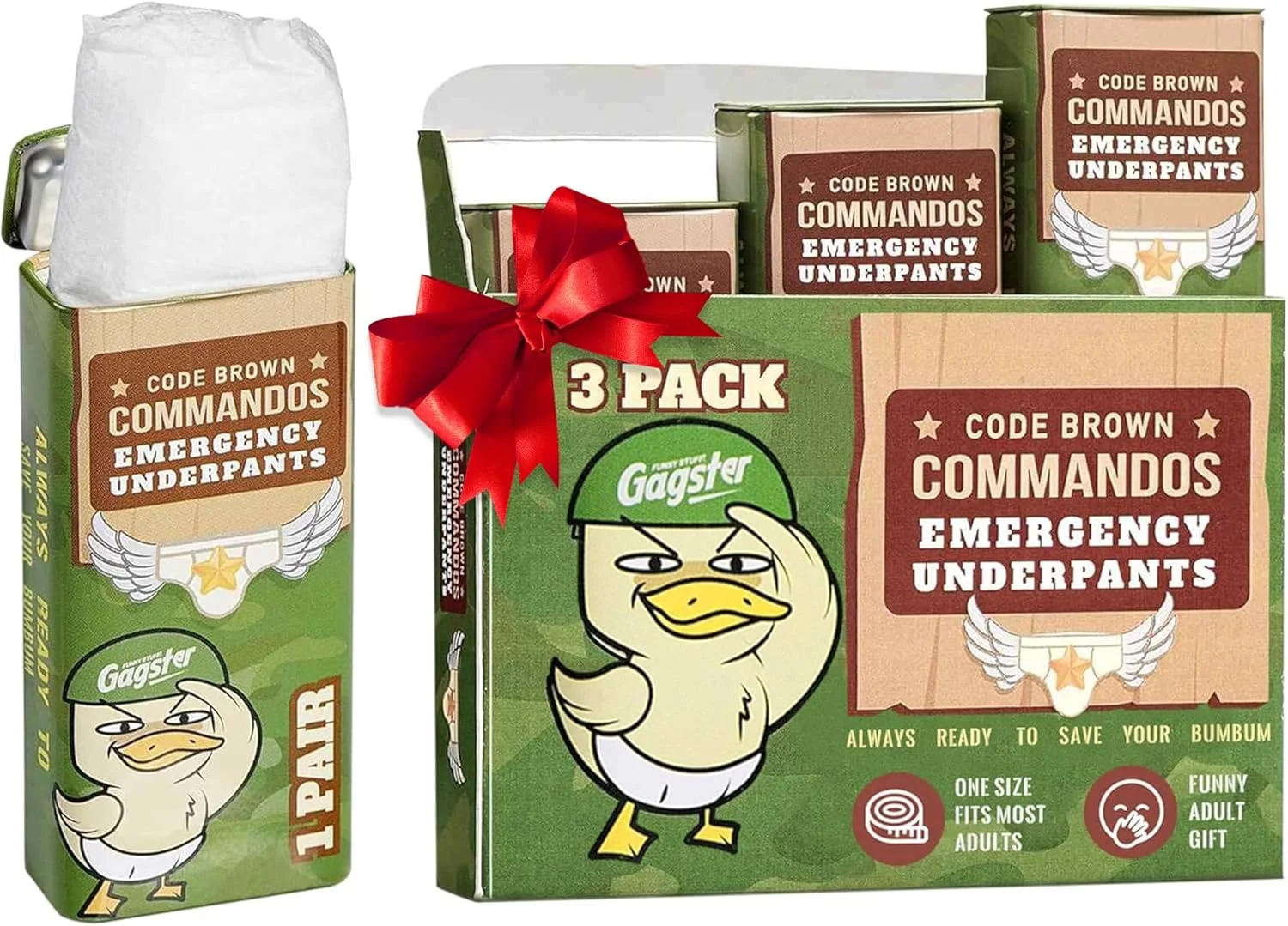 زیرشلواری اضطراری در قوطی - 3 جفت زیرپوش فوری در بسته بندی فلزی کوچک - هدیه شوخی فیل سفید - هدیه خنده دار تولد - لباس زیر عالی برای جعبه کمک های اولیه