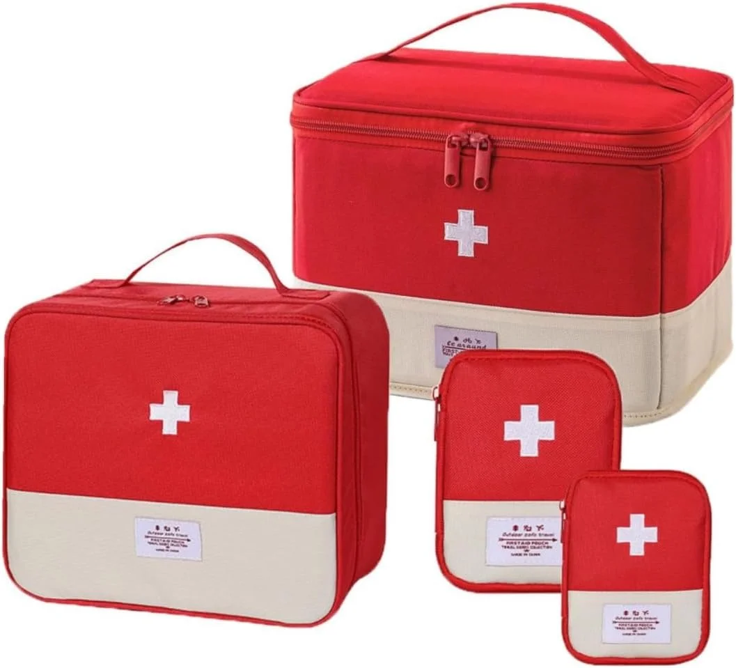 کیف کمک های اولیه قابل حمل 4 عددی، کیف نگهداری داروهای اورژانسی با دسته، کیف مسافرتی مدیریت قرص، کیف نجات خالی کیت های پزشکی قابل استفاده مجدد، کیف نگهداری ابزار پزشکی مسافرتی (قرمز)