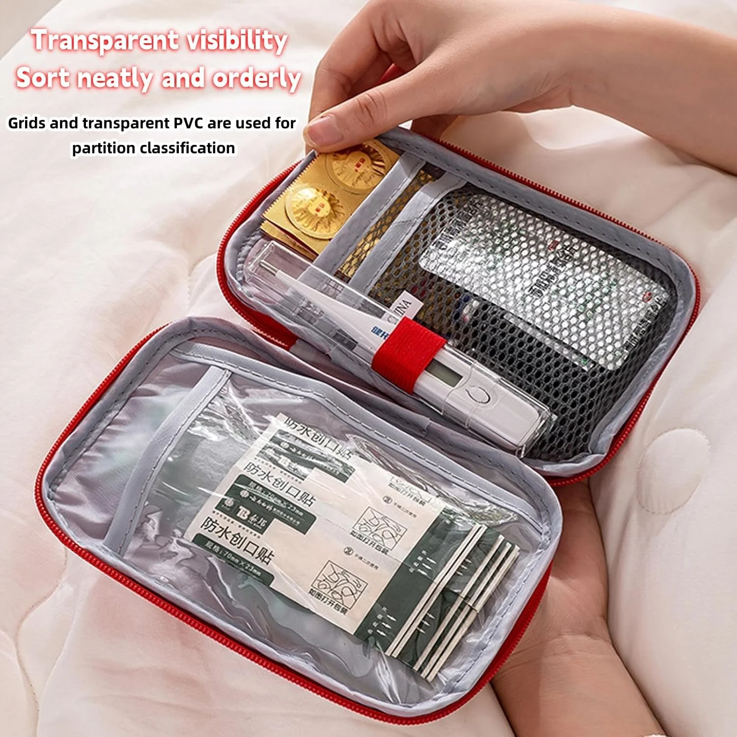 کیف کمک های اولیه قابل حمل 4 عددی، کیف نگهداری داروهای اورژانسی با دسته، کیف مسافرتی مدیریت قرص، کیف نجات خالی کیت های پزشکی قابل استفاده مجدد، کیف نگهداری ابزار پزشکی مسافرتی (قرمز)