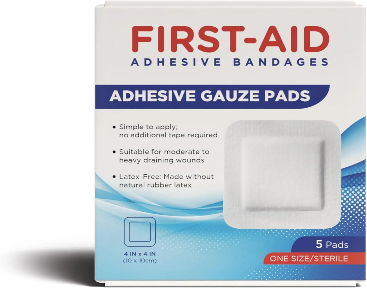 پدهای گاز چسب دار کمک های اولیه 10 × 10 سانتی متر - پانسمان های استریل و بدون لاتکس (5 عدد) - چسب جاذب، با استفاده آسان و ایمن برای ترشحات متوسط ​​تا زیاد