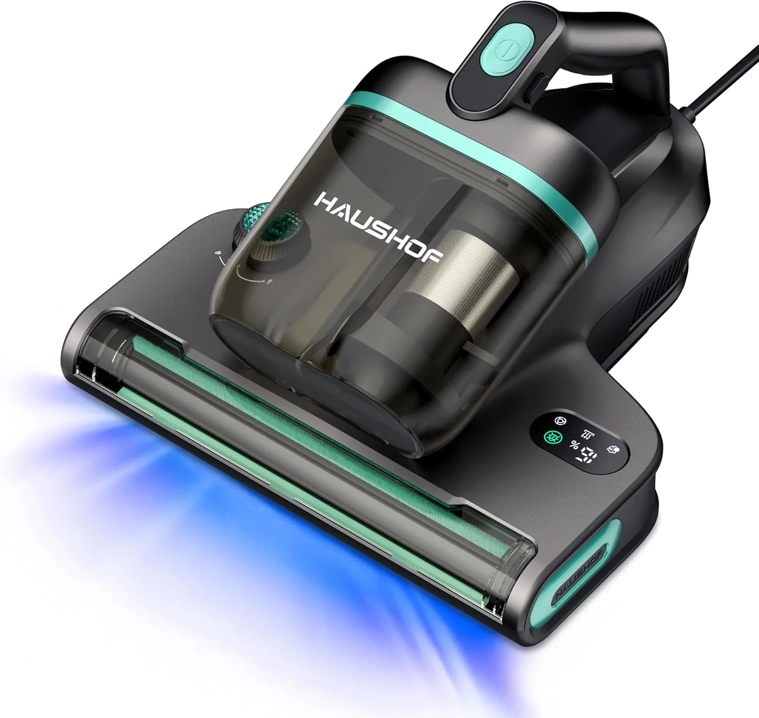 جاروبرقی تشک HAUSHOF با نور UV 275 نانومتری، جاروبرقی تخت 400 واتی با مکش 15 کیلو پاسکال، جاروبرقی دو مخزنه کنه با فیلتر HEPA، عملکرد حرارت 60 درجه سانتیگراد و رایحه درمانی برای تخت، مبل