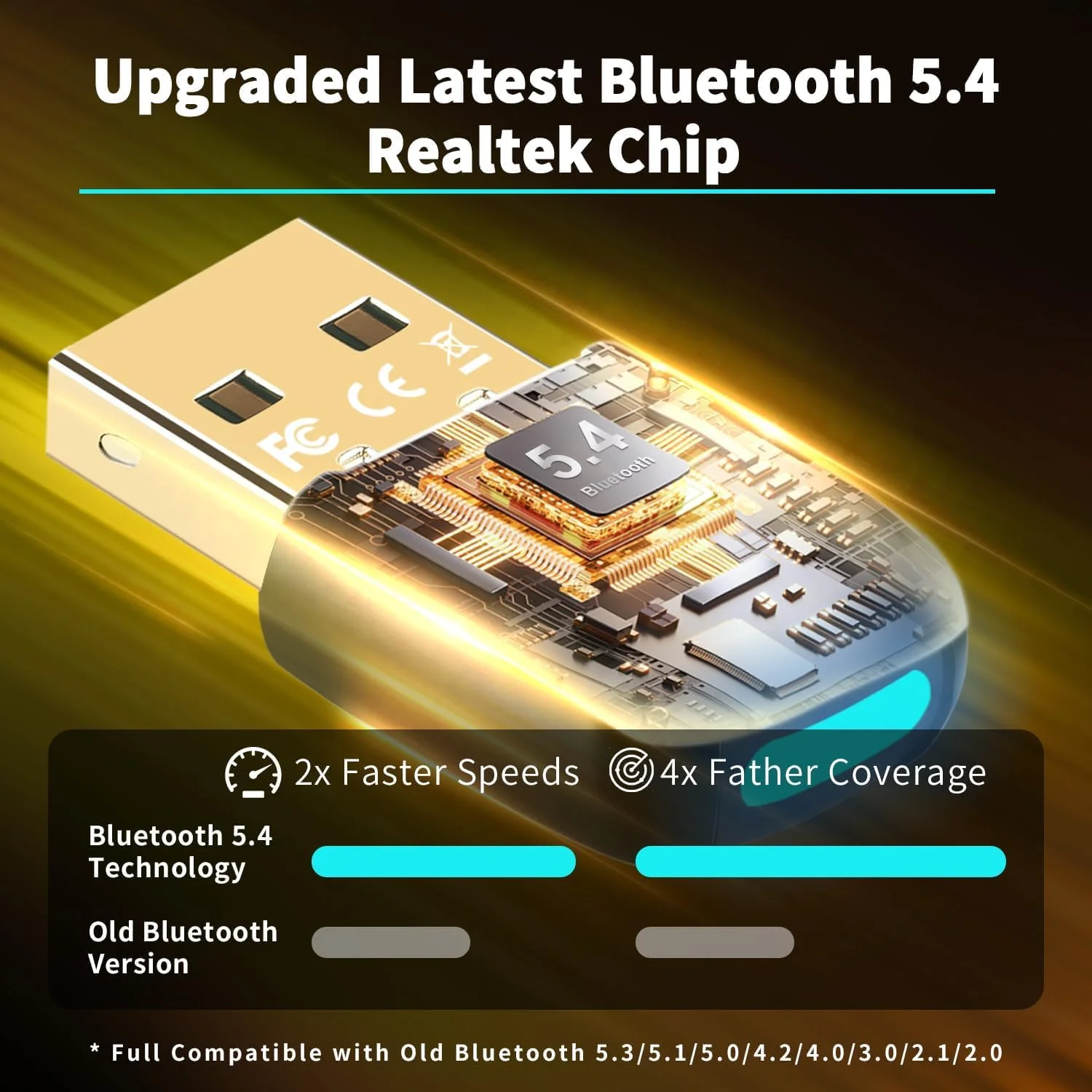 جدیدترین آداپتور بلوتوث 5.4 NALACAL USB برای لپ تاپ و کامپیوتر، دانگل فرستنده بی سیم با برد 20 متری برای کامپیوترهای رومیزی و ویندوز 11، 10، 8.1، 7، نصب آسان، اتصال به هدست، هدفون، بلندگو، کیبورد و ماوس