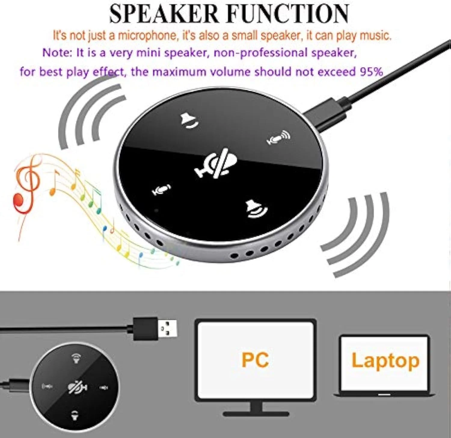 میکروفون کنفرانس NALACAL، میکروفون کنفرانس USB، با بلندگو، میکروفون رایانه ای همه جهته لپ تاپ با حسگر لمسی برای قطع/تنظیم صدا، برای جلسات زوم، اسکایپ، تماس VoIP، مصاحبه
