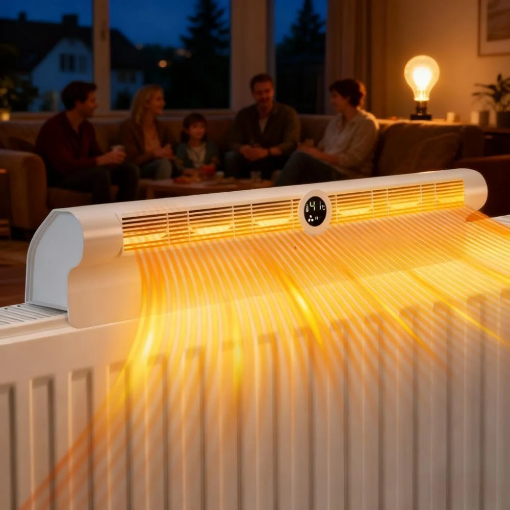 فن رادیاتور سفید - توزیع کننده حرارت با بازدهی انرژی بالا با 6 فن، عملکرد روشن/خاموش خودکار، کنترل 3 سطحی، LED RGB و کنترل از راه دور برای توزیع سریع گرما