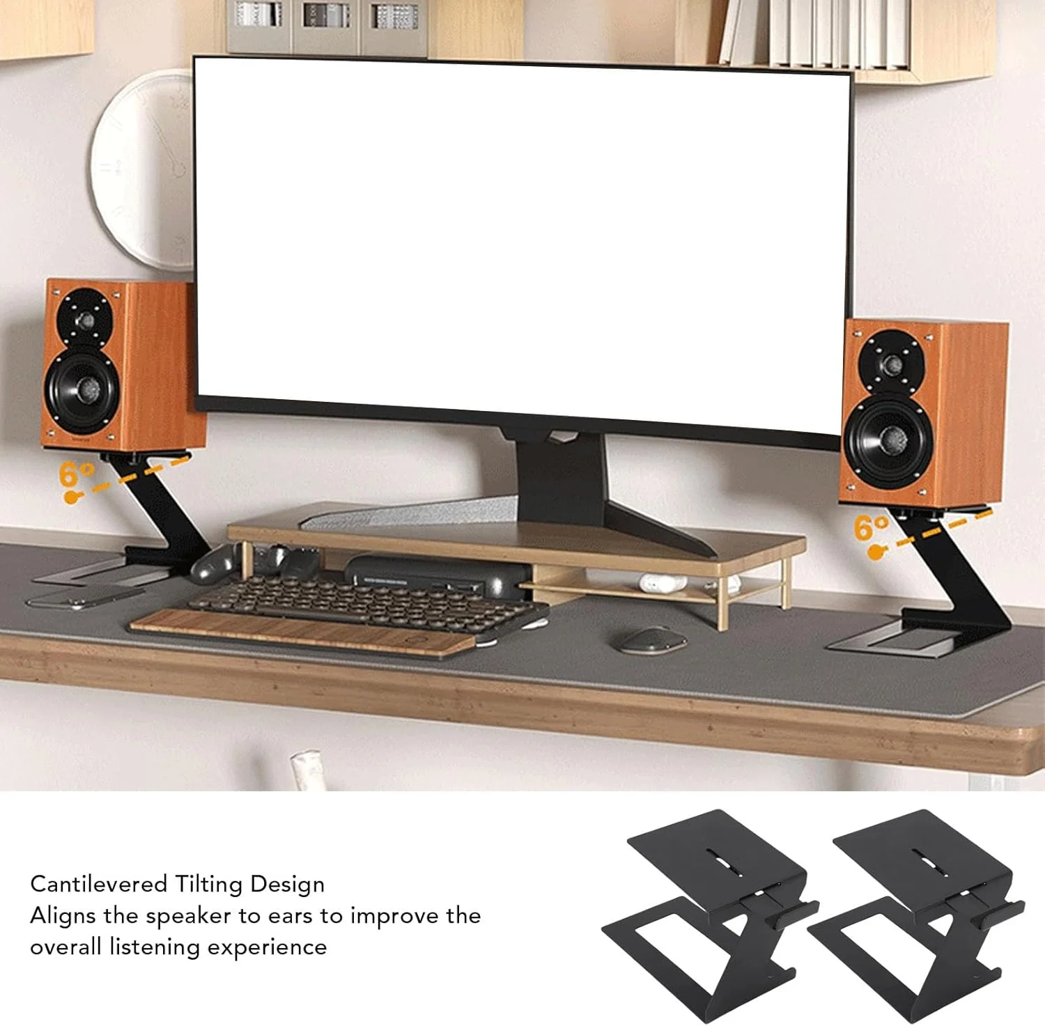 پایه بلندگو رومیزی با پدهای EVA، پایه بلندگوهای قفسه کتاب فلزی 20.6x15x12.4 سانتی‌متری، پشتیبانی مانیتور استودیو، پایه‌های فولادی کربنی برای بلندگوهای کوچک و متوسط کامپیوتر