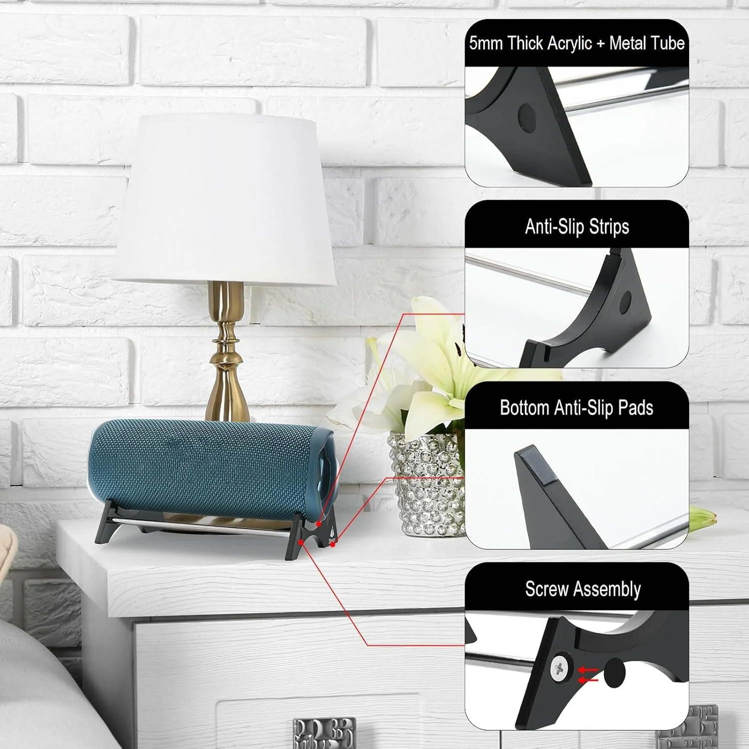 پایه رومیزی بلندگو، نگهدارنده اکریلیک رومیزی بلندگو، سازگار با بلندگوهای JBL Flip 5/Flip 6، پایه رومیزی، پایه نمایشگر رومیزی با پایه ضد لغزش، مناسب برای بلندگوهای JBL (مشکی)