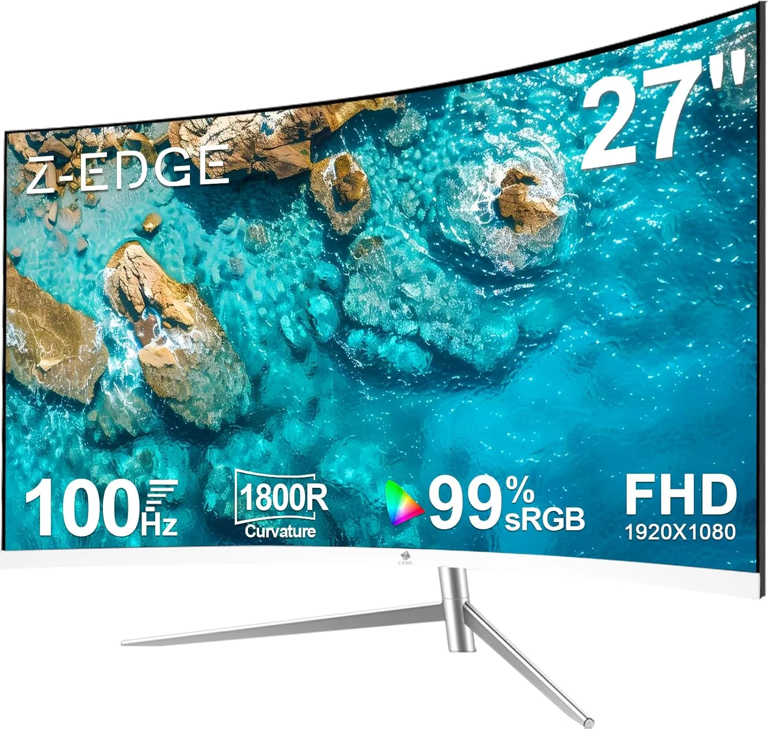 مانیتور گیمینگ خمیده 27 اینچی Z-Edge، مانیتور با نور پس زمینه LED فول اچ دی 1080P 1920x1080، با نرخ تازه سازی 75 هرتز و فناوری محافظت از چشم، زاویه دید گسترده 178 درجه، بلندگوهای داخلی، VGA+HDMI