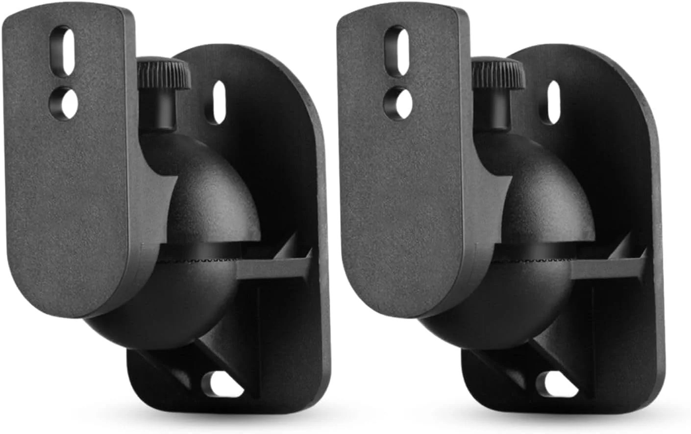 بسته 2 عددی گیره های نصب دیواری/سقفی بلندگوی ماهواره ای مشکی یونیورسال، پایه های بلندگوی قابل تنظیم چرخان و شیب دار، سازگار با سیستم های صوتی فراگیر سینمای خانگی، مناسب برای اکثر بلندگوهای ماهواره ای