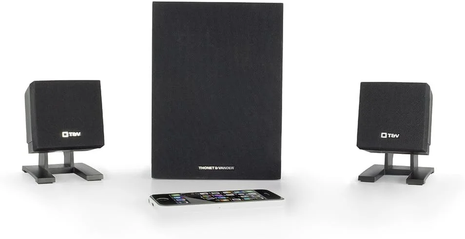 اسپیکرهای بلوتوث رومیزی Thonet & Vander با ساب ووفر صدای فراگیر، کنترل های صوتی، بیس قوی، صدای HD 100 واتی ساخته شده از چوب با چگالی بالا برای خانه، دفتر، مهمانی، بازی - Spiel مشکی