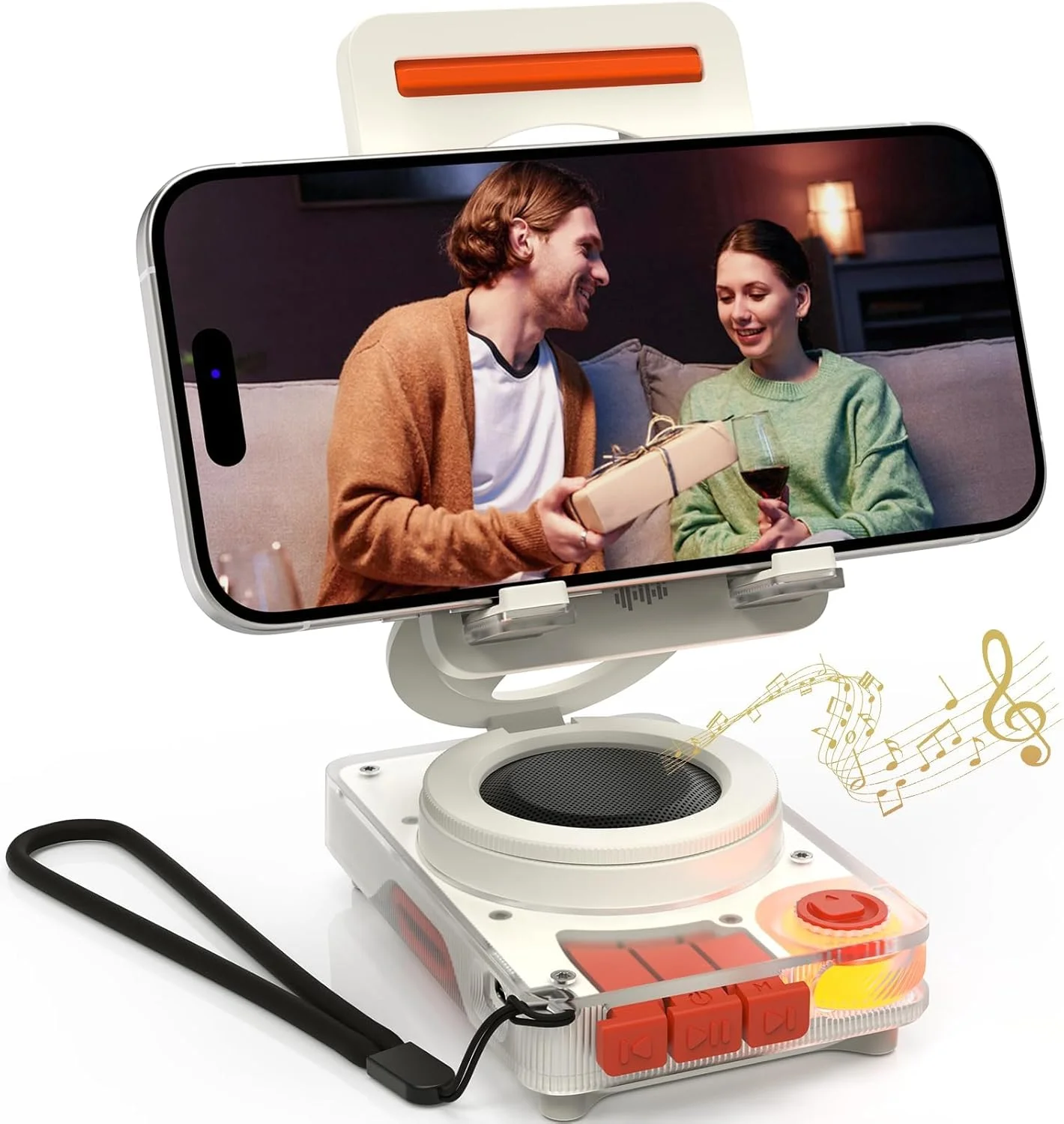 پایه نگهدارنده تلفن همراه با بلندگوی بلوتوثی 5.4 بی سیم، بلندگوی بلوتوثی قابل حمل برای تلفن سازگار با آیفون/آیپد/گلکسی، برای میز، خانه و فضای باز (سفید)