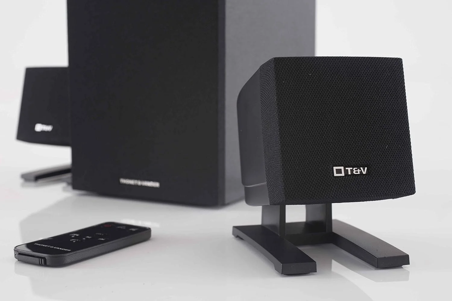 اسپیکرهای بلوتوث رومیزی Thonet & Vander با ساب ووفر صدای فراگیر، کنترل های صوتی، بیس قوی، صدای HD 100 واتی ساخته شده از چوب با چگالی بالا برای خانه، دفتر، مهمانی، بازی - Spiel مشکی