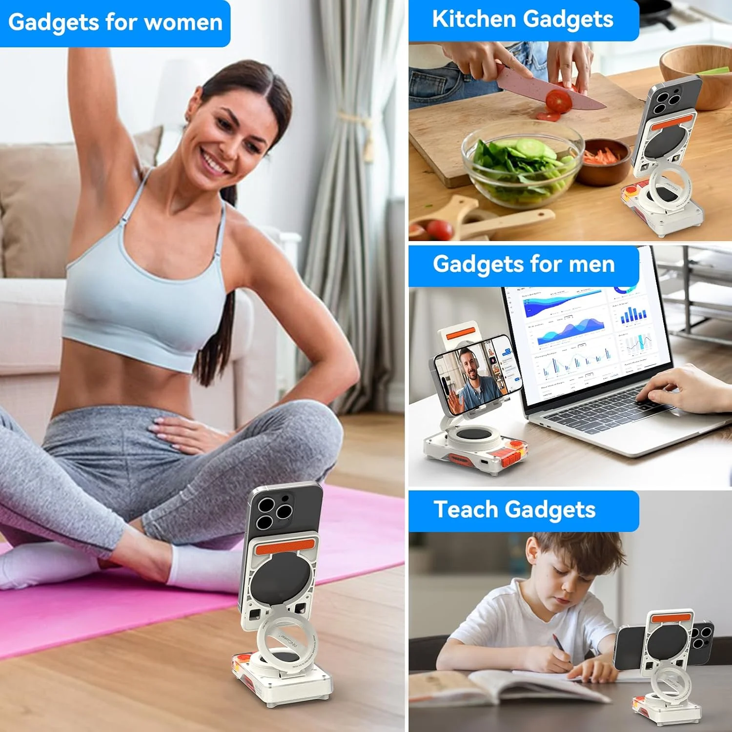 پایه نگهدارنده تلفن همراه با بلندگوی بلوتوثی 5.4 بی سیم، بلندگوی بلوتوثی قابل حمل برای تلفن سازگار با آیفون/آیپد/گلکسی، برای میز، خانه و فضای باز (سفید)