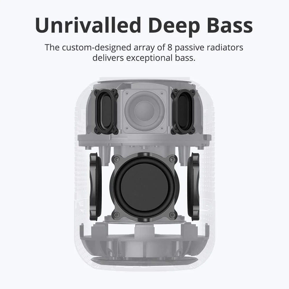 اسپیکر بلوتوثی قابل حمل خانگی ترونسمارت T6 Max، قدرتمند با 5 درایور به همراه ساب ووفر و 8 رادیاتور باس، صدای فراگیر 360 درجه، 60 وات، 20 ساعت پخش، ضد آب IPX5