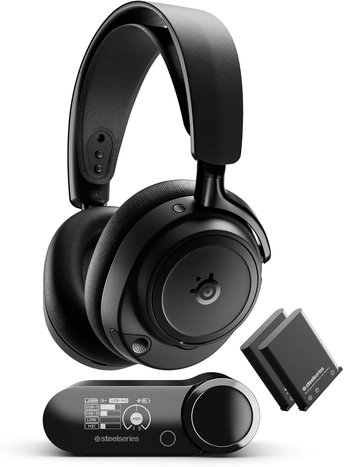 هدست گیمینگ بی‌سیم SteelSeries Arctis Nova Elite - بلندگوهای فیبر کربنی Hi-Res - ANC - 2.4GHz + BT - میکس چند منبعی - OmniPlay PC+PS+Xbox - مشکی (نسخه امارات)