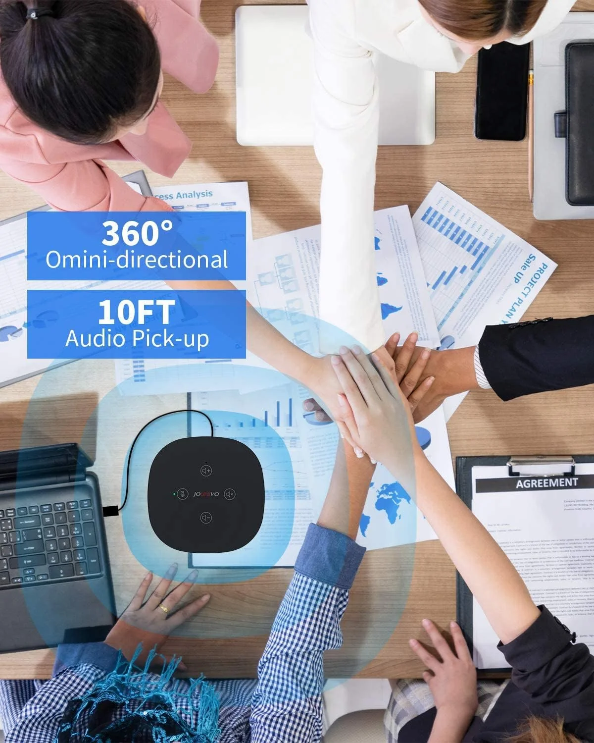 میکروفون اسپیکرفون USB، میکروفون کنفرانس همه جهته کامپیوتر، با دریافت صدای 360 درجه، دکمه های لمسی برای قطع/وصل صدا، استریمینگ، اسپیکر تماس اسکایپ، وبینار، مصاحبه - (JV803)