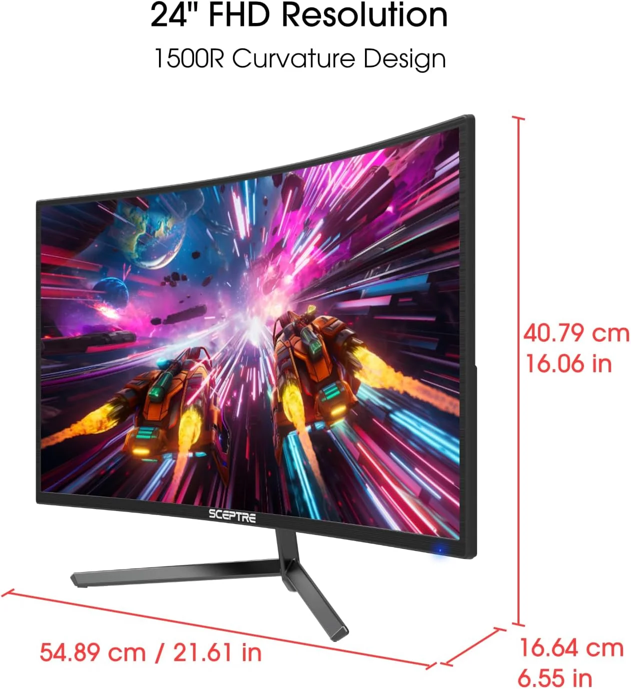 مانیتور گیمینگ خمیده 24 اینچی سپتر، رزولوشن 1080p تا 165 هرتز، درگاه DisplayPort HDMI، پوشش 99% sRGB، AMD FreeSync، بلندگوهای داخلی، رنگ مشکی