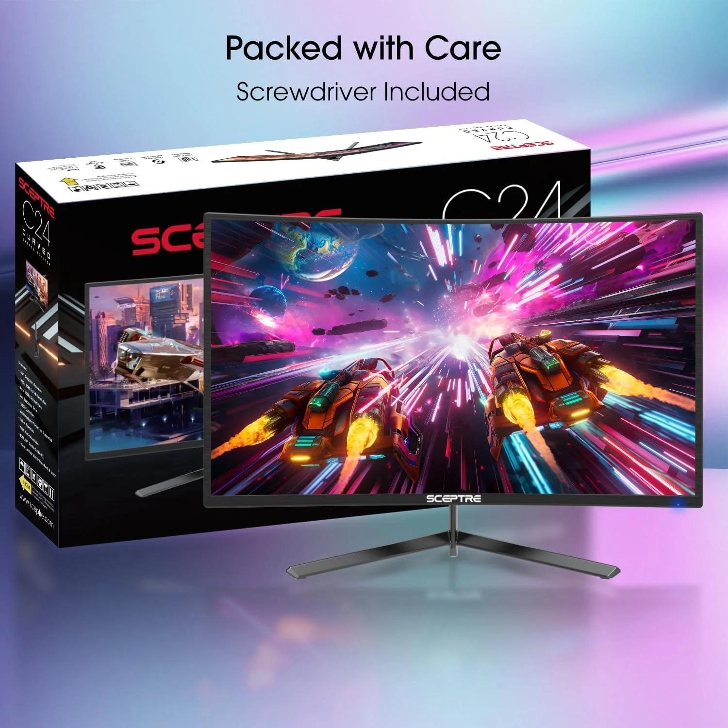 مانیتور گیمینگ خمیده 24 اینچی سپتر، رزولوشن 1080p تا 165 هرتز، درگاه DisplayPort HDMI، پوشش 99% sRGB، AMD FreeSync، بلندگوهای داخلی، رنگ مشکی