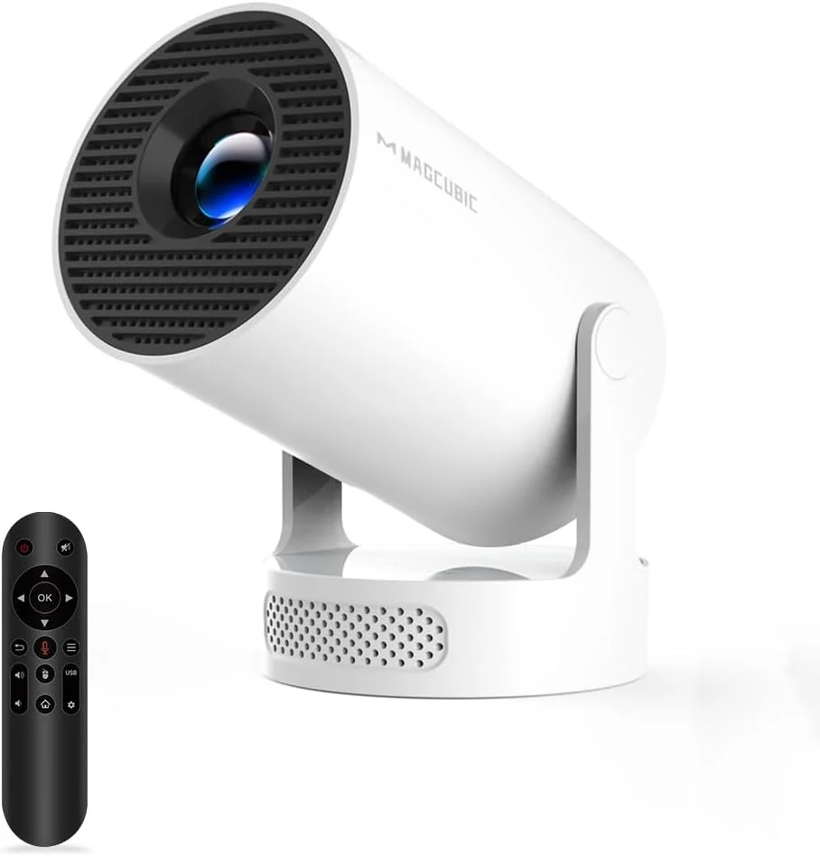 مینی پروژکتور با WiFi 6 و بلوتوث 5.4، پروژکتور قابل حمل با پشتیبانی از 4K، بلندگوی 5 واتی Soundbase، اصلاح زاویه عمودی خودکار و چرخش 180 درجه، پروژکتور هوشمند برای فیلم، خانه، فضای باز HY300Pro+