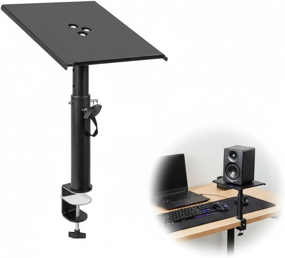 پایه رومیزی استودیویی حرفه ای برای اسپیکر، مناسب برای بازی، استودیو خانگی و اداره، سینی جهانی مقاوم برای اسپیکر، لپ تاپ و پروژکتور