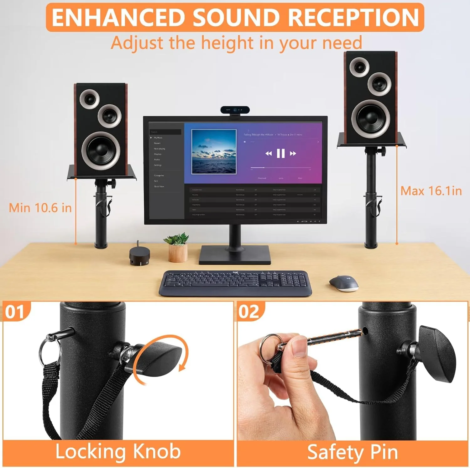 پایه رومیزی استودیویی حرفه ای برای اسپیکر، مناسب برای بازی، استودیو خانگی و اداره، سینی جهانی مقاوم برای اسپیکر، لپ تاپ و پروژکتور