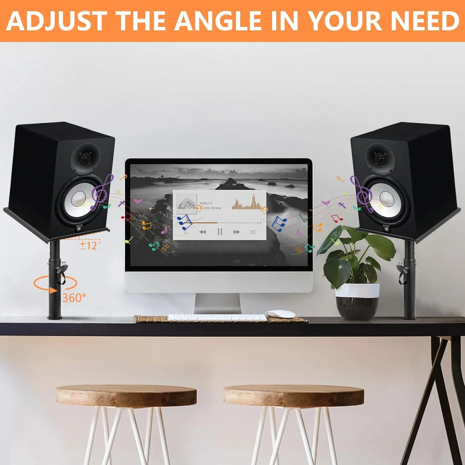 پایه رومیزی استودیویی حرفه ای برای اسپیکر، مناسب برای بازی، استودیو خانگی و اداره، سینی جهانی مقاوم برای اسپیکر، لپ تاپ و پروژکتور