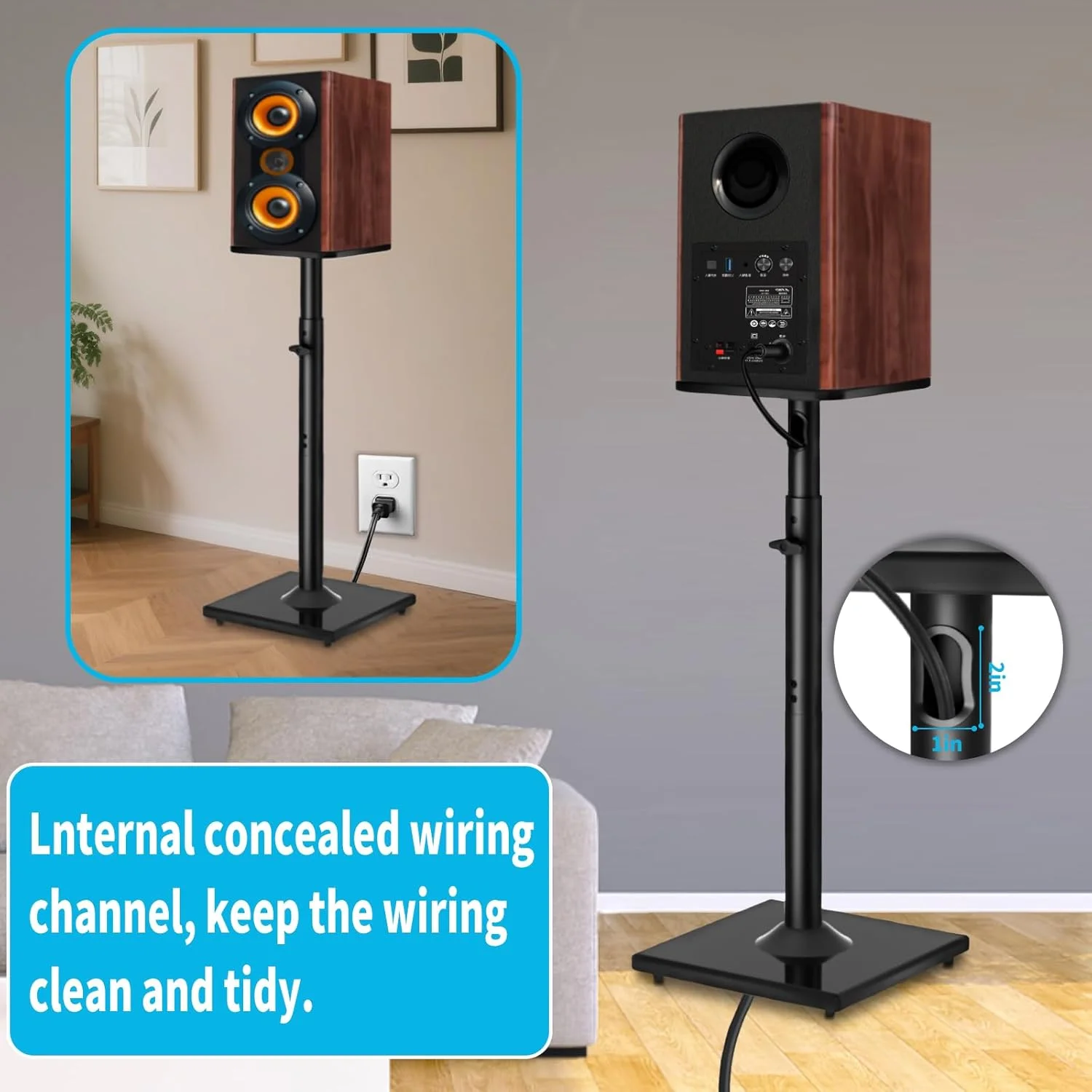 پایه بلندگو، پایه بلندگو سنگین، پایه‌های بلندگو برای صدای فراگیر، پایه ایستاده بلندگوی عقب با قابلیت تنظیم ارتفاع تا 10 کیلوگرم با مدیریت کابل، مجموعه 2 عددی پایه بلندگو