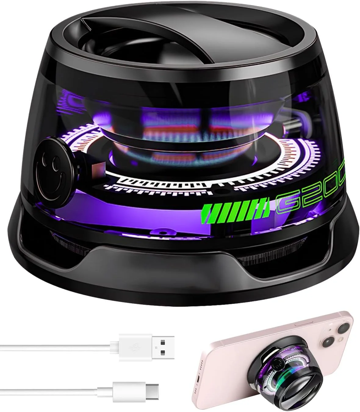 اسپیکر بلوتوثی مغناطیسی چند منظوره G200، اسپیکر گیمینگ کوچک و قابل حمل با پایه نگهدارنده تلفن بی سیم و نور چند رنگی RGB برای فضای باز، حمام و مسافرت