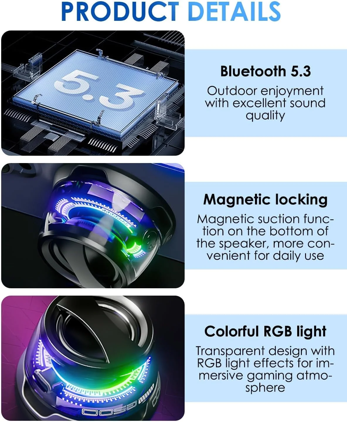 اسپیکر بلوتوثی مغناطیسی چند منظوره G200، اسپیکر گیمینگ کوچک و قابل حمل با پایه نگهدارنده تلفن بی سیم و نور چند رنگی RGB برای فضای باز، حمام و مسافرت