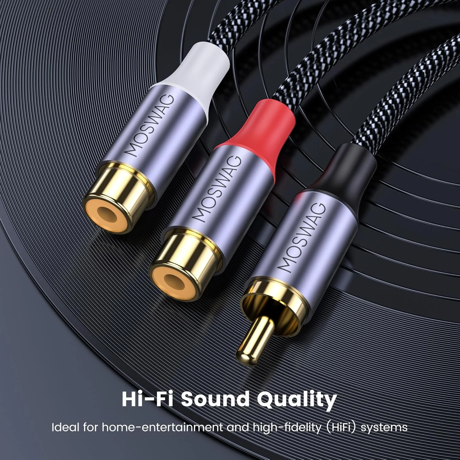 کابل تبدیل RCA یک نری به دو مادگی MOSWAG، کابل افزایش صدا و تصویر سازگار با ساب ووفر، بلندگو، سینمای خانگی، تلویزیون های HD، کنسول های بازی (20 سانتی متر)