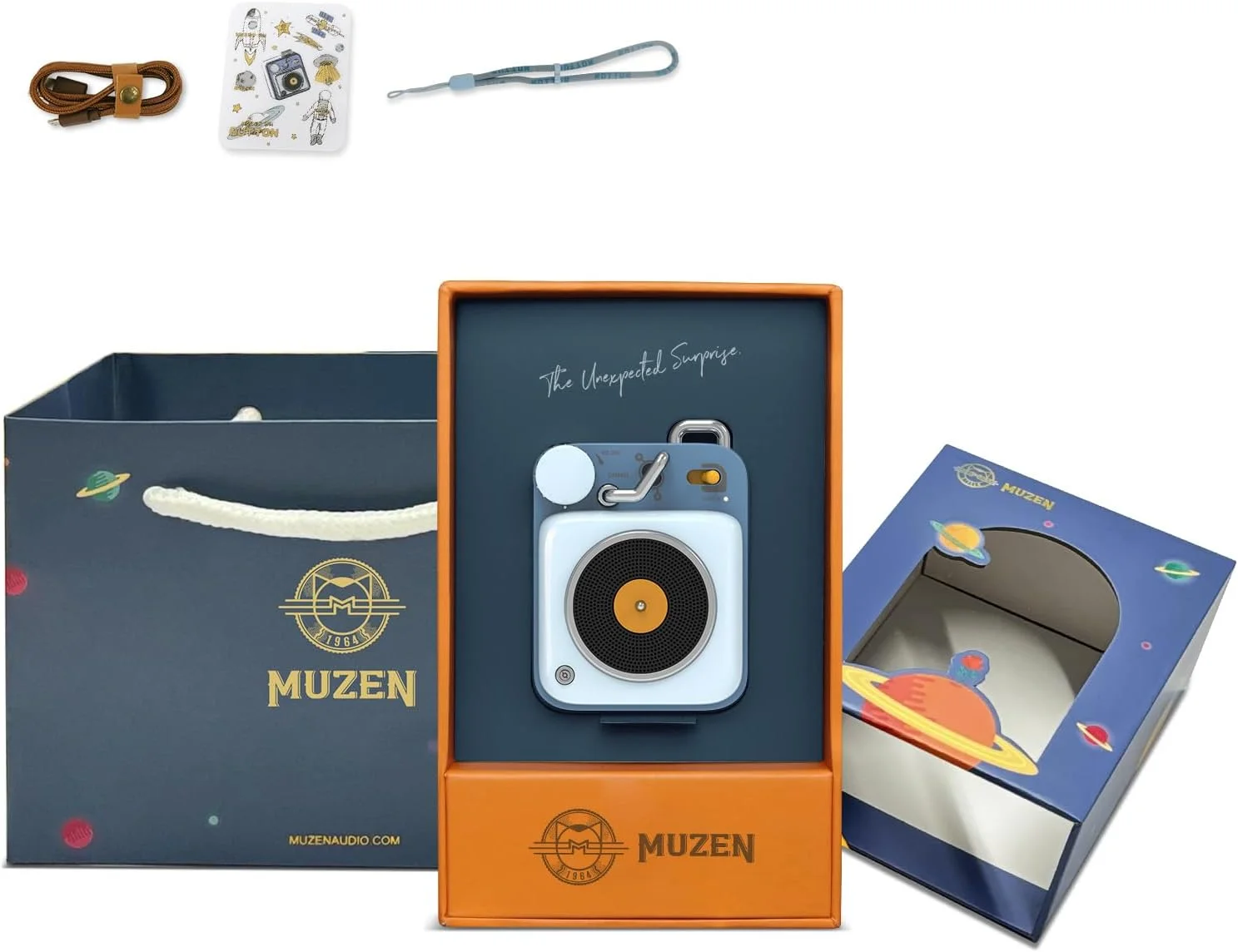 اسپیکر بلوتوثی قابل حمل Muzen Audio Berry Blue Button با کیفیت صدای بالا - طراحی کلاسیک و قدیمی