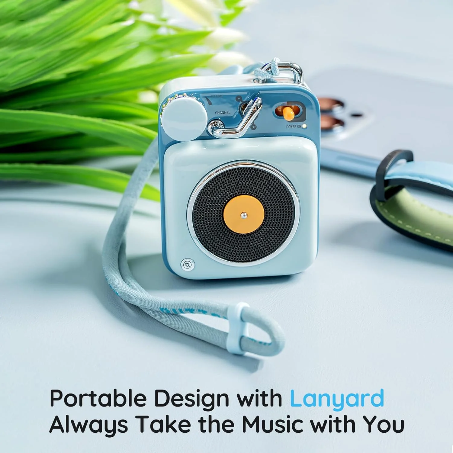 اسپیکر بلوتوثی قابل حمل Muzen Audio Berry Blue Button با کیفیت صدای بالا - طراحی کلاسیک و قدیمی