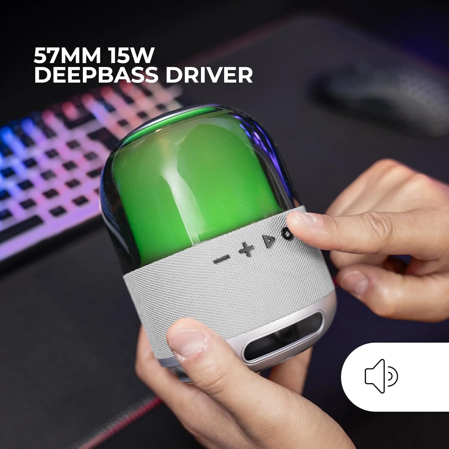 اسپیکر بلوتوثی قابل حمل 15 واتی Mars Gaming MS-Flow، صدای قدرتمند با درایور DeepBass 57 میلی‌متری، اسپیکر گیمینگ جمع و جور با بلوتوث 5.3 و MicroSD، نقره‌ای