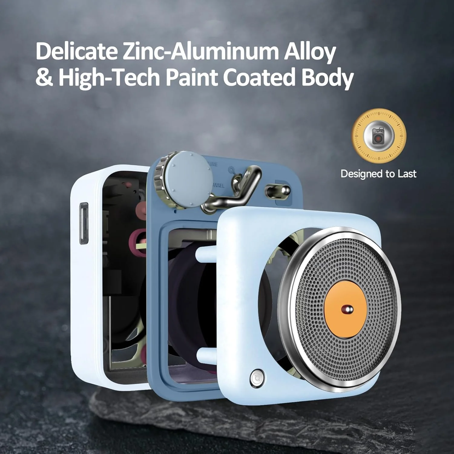 اسپیکر بلوتوثی قابل حمل Muzen Audio Berry Blue Button با کیفیت صدای بالا - طراحی کلاسیک و قدیمی