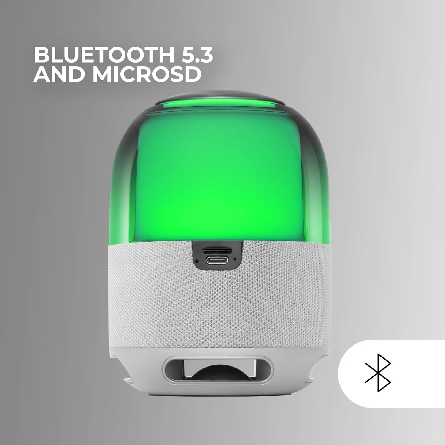 اسپیکر بلوتوثی قابل حمل 15 واتی Mars Gaming MS-Flow، صدای قدرتمند با درایور DeepBass 57 میلی‌متری، اسپیکر گیمینگ جمع و جور با بلوتوث 5.3 و MicroSD، نقره‌ای