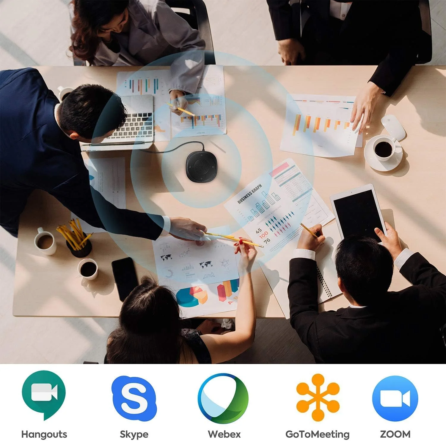 میکروفون و اسپیکر کنفرانس NALACAL، میکروفون اسپیکرفون USB، با دریافت صدای 360 درجه، دکمه های لمسی برای قطع/وصل صدا، استریمینگ، تماس تلفنی اسکایپ، وبینار، مصاحبه