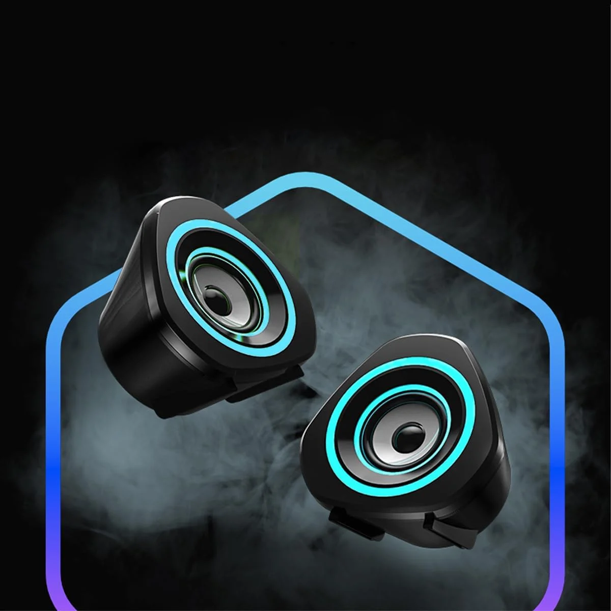 اسپیکرهای کامپیوتر USB، اسپیکرهای گیمینگ کامپیوتر رومیزی و لپ تاپ و تلفن همراه با ورودی USB 3.5 میلی متری AUX و نورهای آبی - مشکی