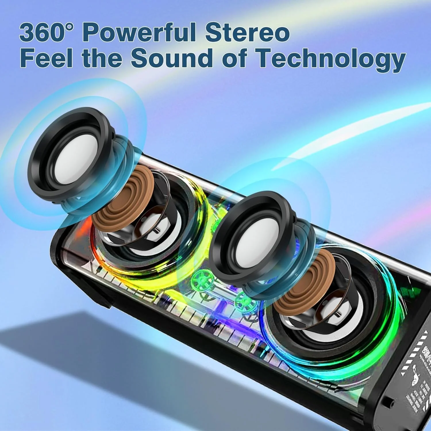 اسپیکر بلوتوث قابل حمل، اسپیکرهای بی سیم بلوتوث 5.3 با نورهای RGB و بدنه شفاف، پشتیبانی از جفت سازی TWS/کارت TF، صدای استریو 10 واتی، مناسب برای خانه، فضای باز، مسافرت (مشکی)