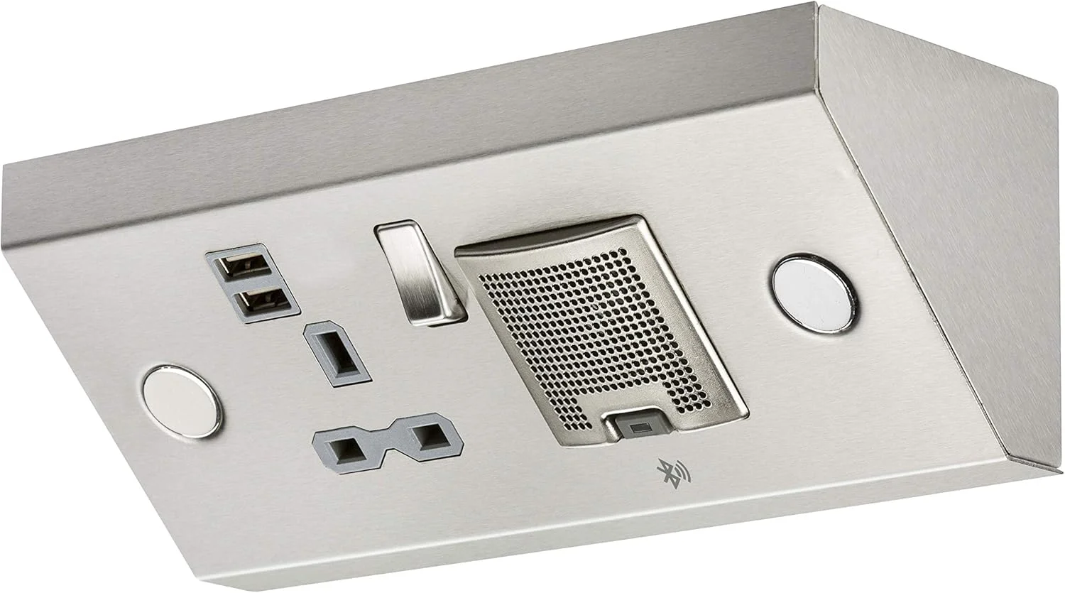 پریز برق ۱۳ آمپر نایتسبریج با دو پورت USB (2.4 آمپر) و بلندگوی بلوتوثی 3 واتی، دو پریز ۱۳ آمپر + USB + بلندگوی بلوتوثی، استیل ضد زنگ، SKR0014