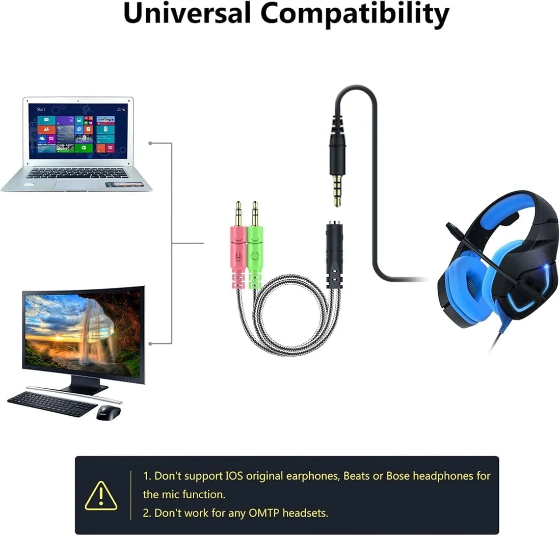 تبدیل کننده جک 3.5 میلی متری هدست و میکروفون برای کامپیوتر، کابل تبدیل جک 3.5 میلی متری مادگی به دو سر نری صدا برای بلندگوهای لپ تاپ کامپیوتر، مشکی، طول 20 سانتی متر