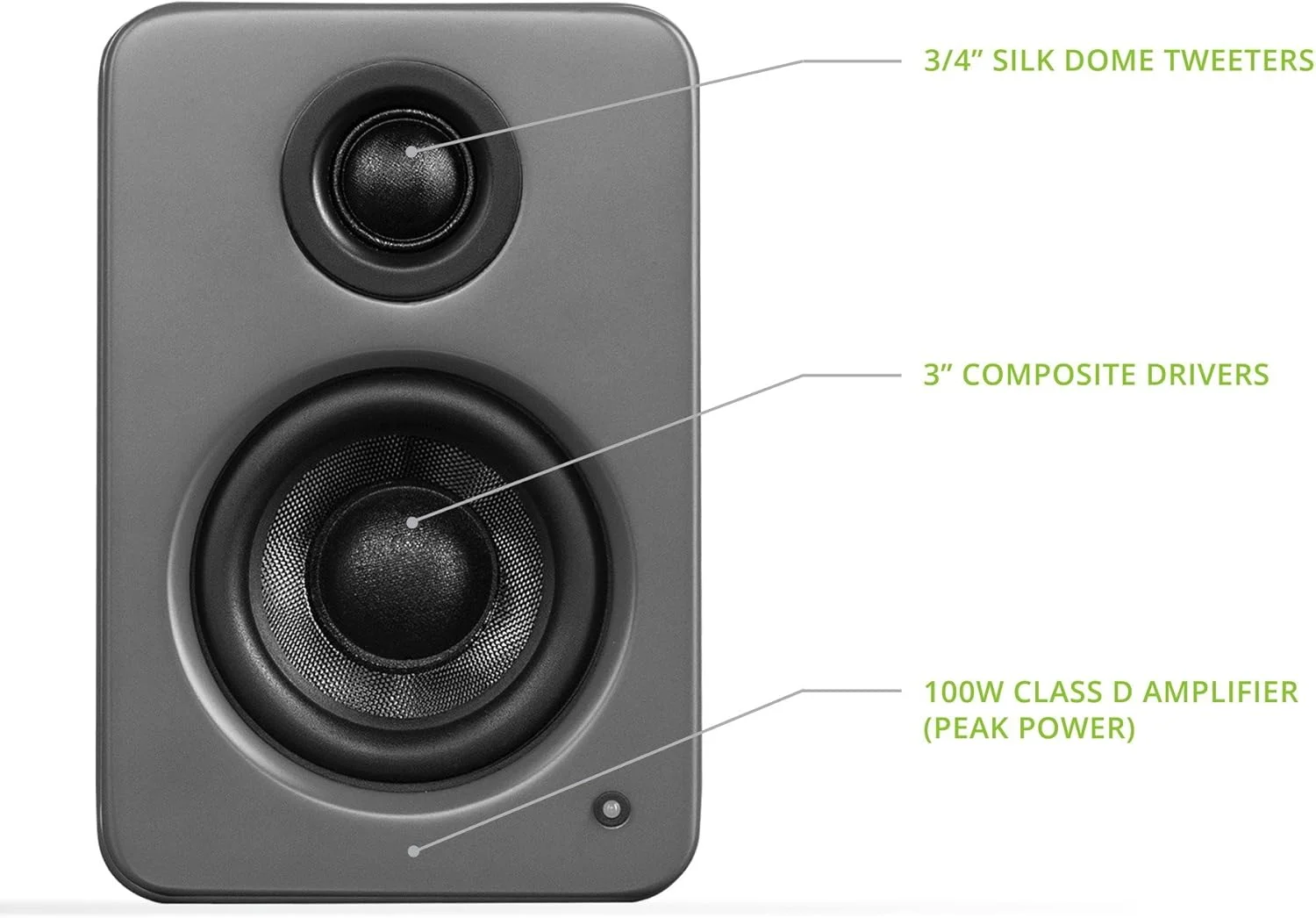 اسپیکرهای رومیزی گیمینگ کامپیوتر Kanto YU2MG | درایورهای کامپوزیت | توییتر گنبدی ابریشمی | آمپلی‌فایر کلاس D | 100 وات | DAC USB داخلی | خروجی ساب ووفر | جفت | خاکستری مات