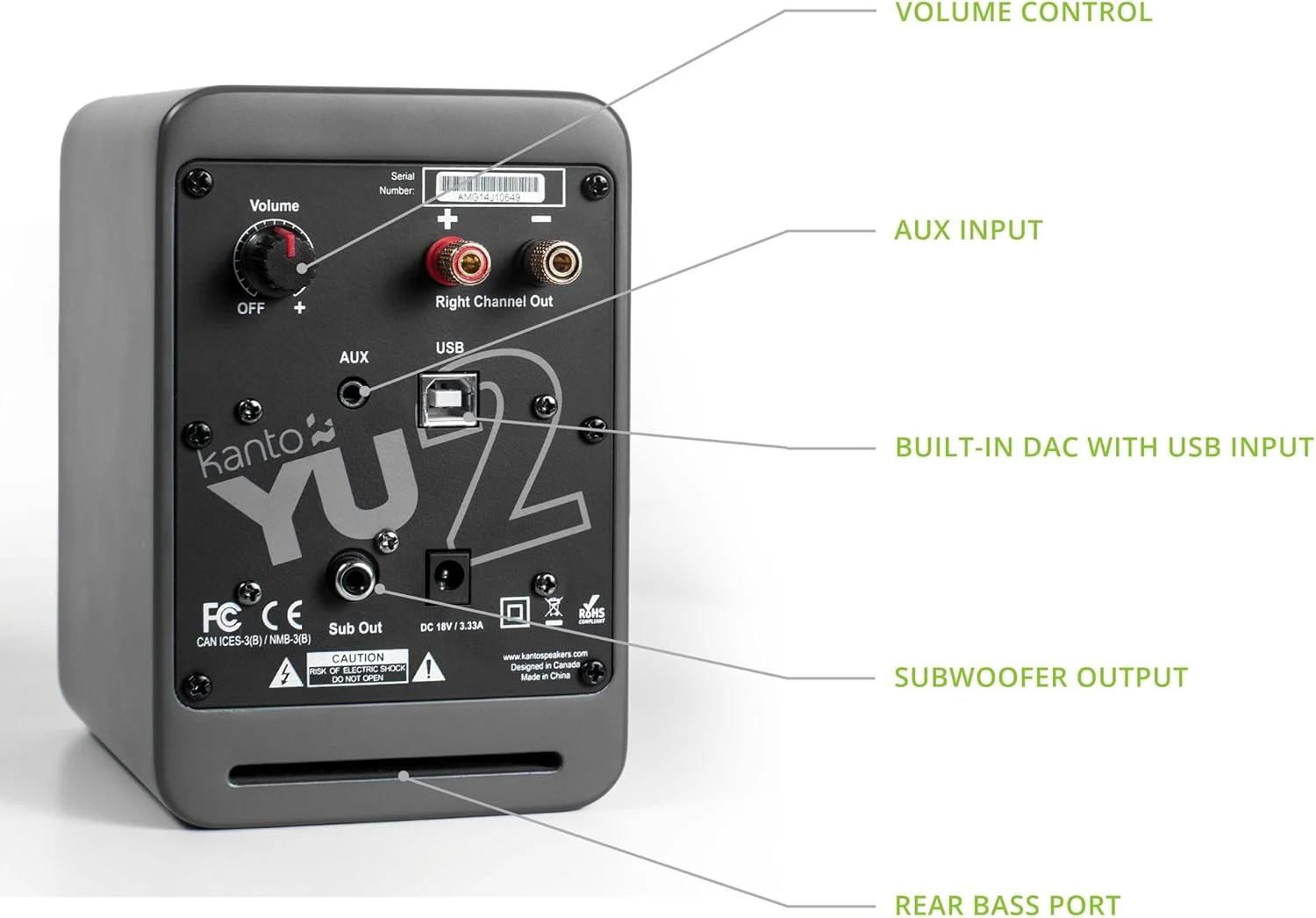 اسپیکرهای رومیزی گیمینگ کامپیوتر Kanto YU2MG | درایورهای کامپوزیت | توییتر گنبدی ابریشمی | آمپلی‌فایر کلاس D | 100 وات | DAC USB داخلی | خروجی ساب ووفر | جفت | خاکستری مات