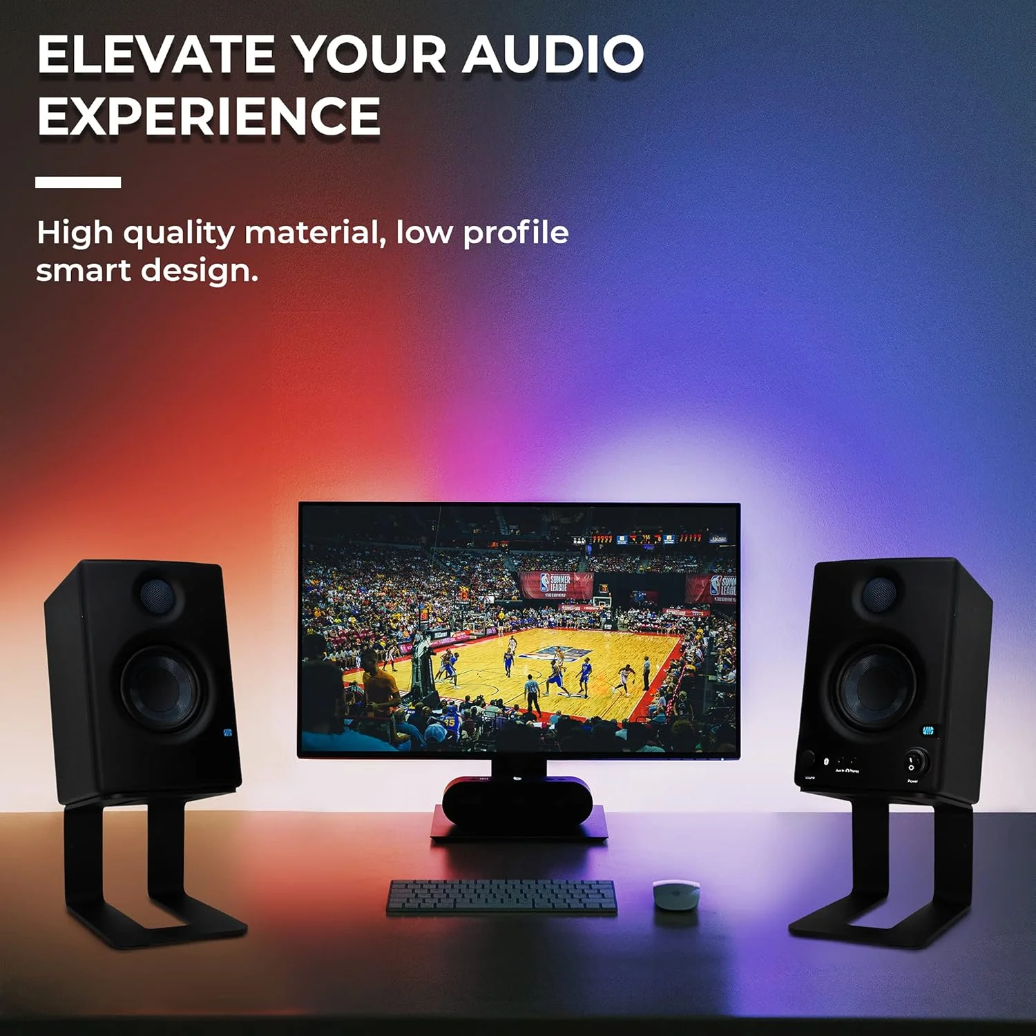 پایه رومیزی بلندگو HumanCentric، مناسب برای بلندگوهای رومیزی، پایه بلندگوی استودیویی، بلندگوهای قفسه کتاب کوچک و متوسط، پایه مانیتور استودیویی، پایه بلندگوی میز بازی کامپیوتر، (مشکی)