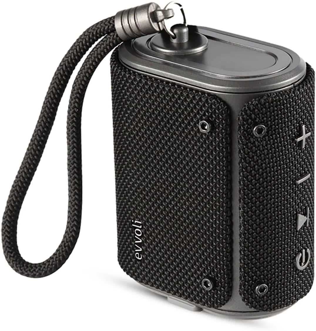 اسپیکر بلوتوثی ضد آب 5 واتی evvoli مناسب فضای داخلی و خارجی با میکروفون داخلی - EVAUD-MB5A، مشکی