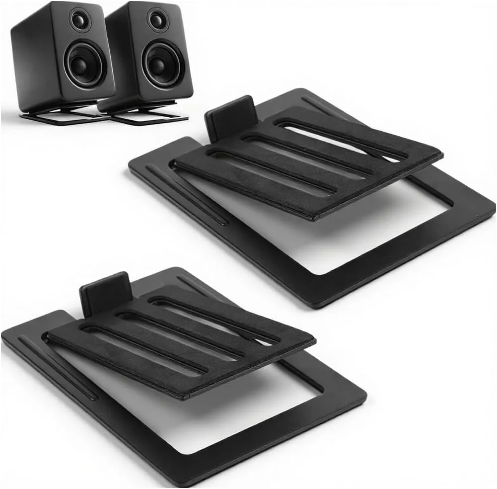 پایه رومیزی بلندگو ELEPHANTBOAT® برای بلندگوهای کوچک قفسه ای و ماهواره ای، پایه زاویه دار قابل تنظیم با پدهای ضد لغزش برای مانیتورهای استودیویی، دفتر کار خانگی و تنظیمات بازی