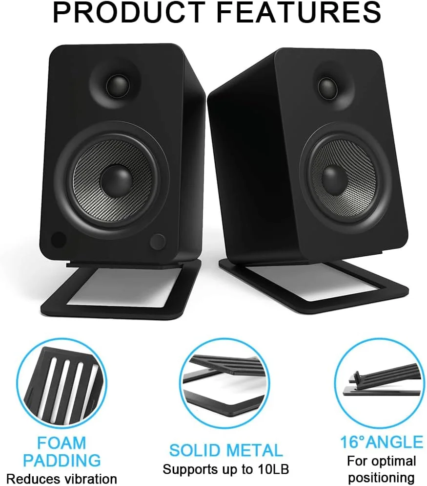 پایه رومیزی بلندگو ELEPHANTBOAT® برای بلندگوهای کوچک قفسه ای و ماهواره ای، پایه زاویه دار قابل تنظیم با پدهای ضد لغزش برای مانیتورهای استودیویی، دفتر کار خانگی و تنظیمات بازی