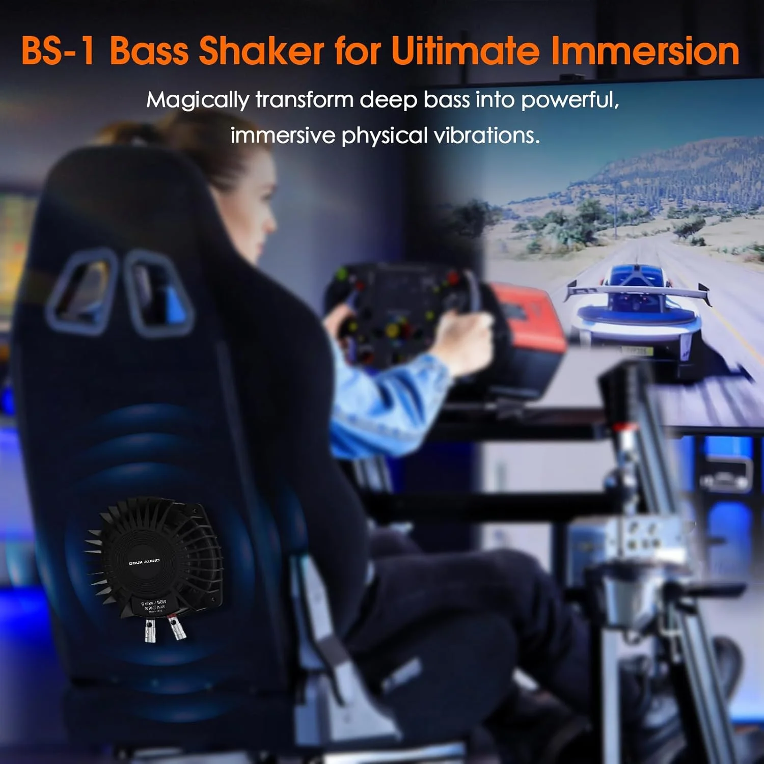 لرزاننده باس Douk Audio BS-1: تقویت کننده باس 50 واتی - مبدل لمسی - ساب ووفر برای سینمای خانگی، سیستم صوتی خودرو و غوطه وری در لرزش صندلی بازی (یک جفت)