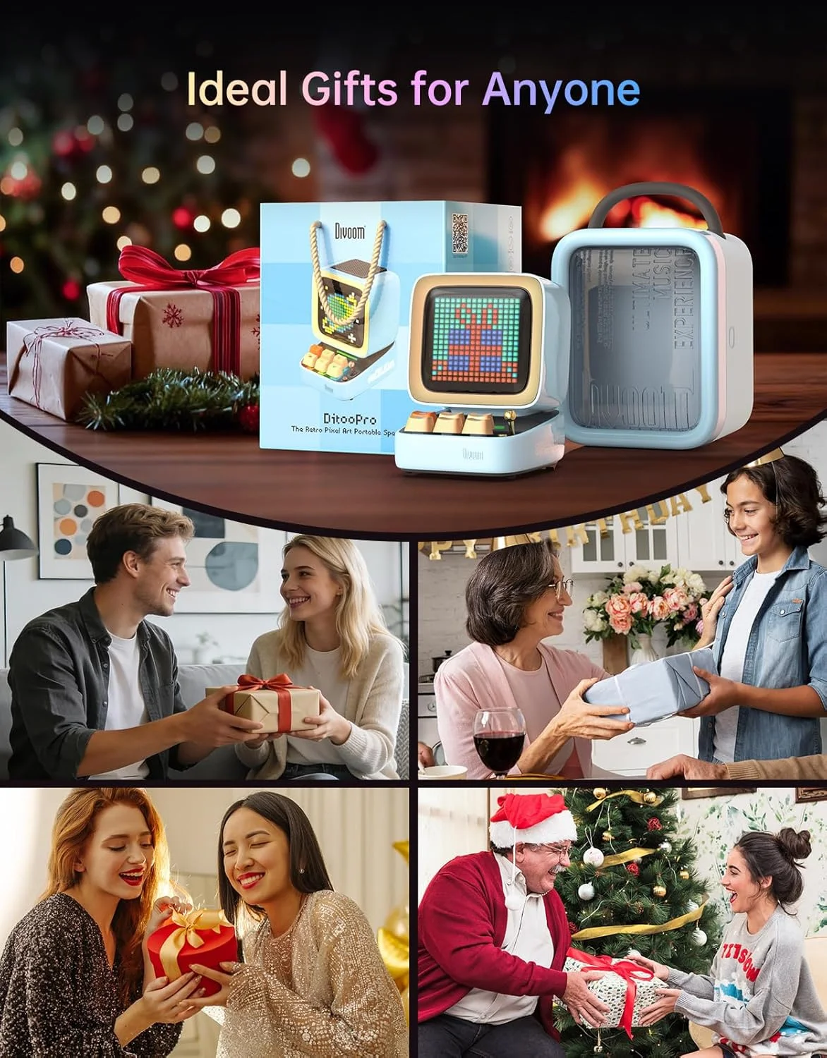 اسپیکر بلوتوثی Divoom Ditoo با طراحی پیکسلی رترو و صفحه نمایش LED با کنترل از طریق اپلیکیشن (آبی)