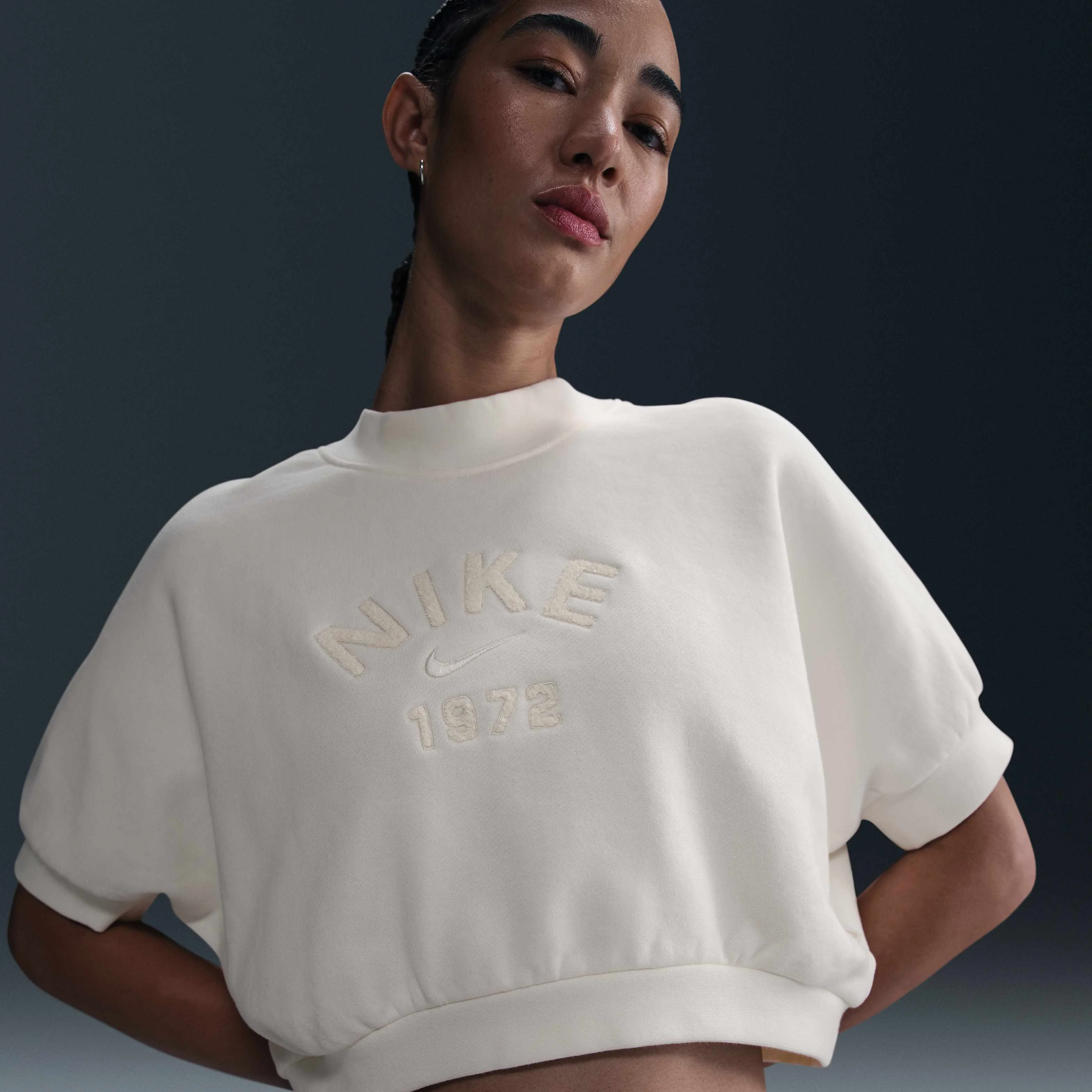 تاپ نیم تنه آستین کوتاه زنانه نایکی Sportswear Collection با یقه گرد و پارچه تری فرانسوی