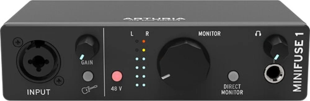 کارت صدای آرتوریا MiniFuse 1 USB-C 1x2، USB 2.0، سازگار با 1 پری امپ میکروفون/لاین/ساز و مجموعه نرم افزاری همراه/PC، مبدل های 24 بیتی، 192 کیلوهرتز، فانتوم پاور، مشکی | MiniFuse 1